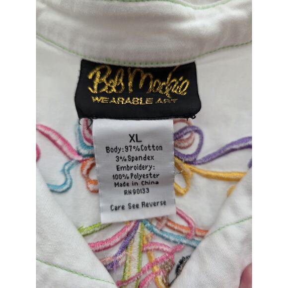 Bob Mackie White Denim Maypole Dancing Midsummer Floral Shirt Sz XL Embroidered - Picture 5 of 15